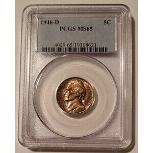 1946 D Jefferson Nickel MS65 PCGS Toning